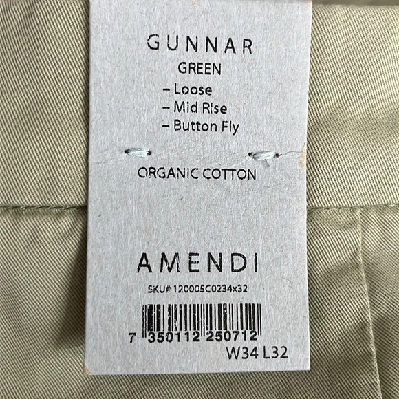 Amendi Gunnar in Green Organic Cotton Pleat Front Button Fly Pants - NEW Size 34 - Picture 6 of 12
